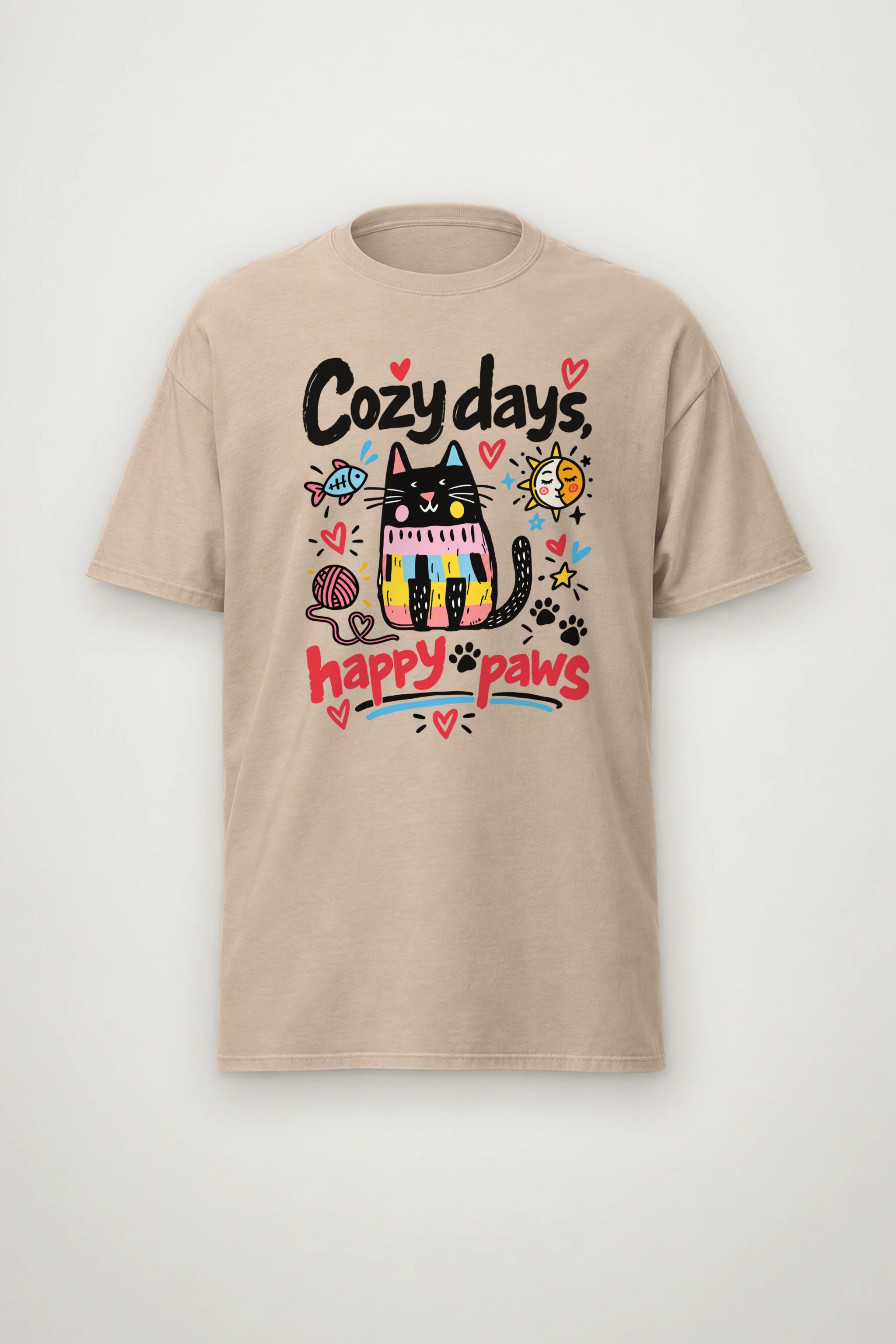 "Cozy Days Happy Paws" Heavyweight Unisex Crewneck T-shirt