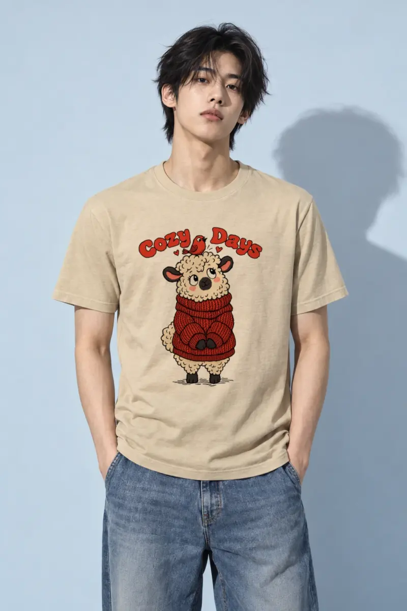 "Cozy Days Sheep" Heavyweight Unisex Crewneck T-shirt