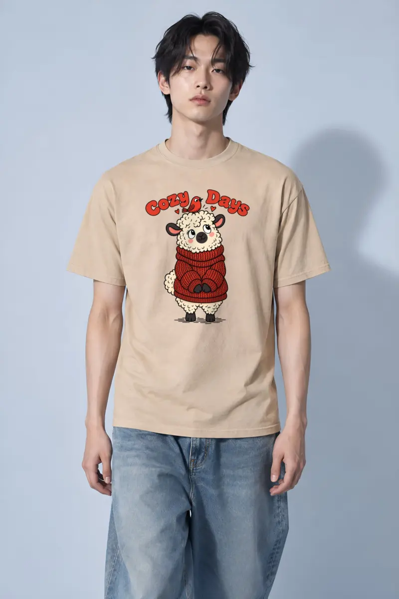 "Cozy Days Sheep" Heavyweight Unisex Crewneck T-shirt