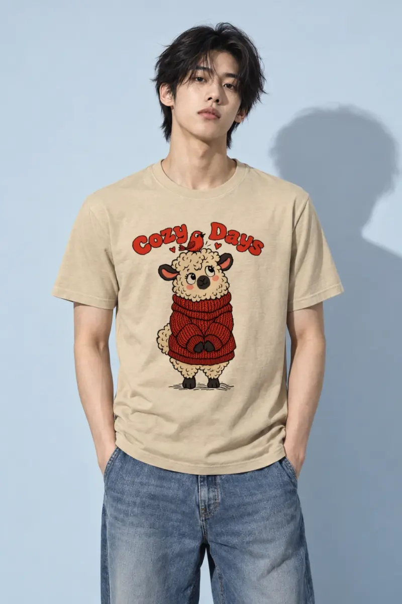 "Cozy Days Sheep" Heavyweight Unisex Crewneck T-shirt