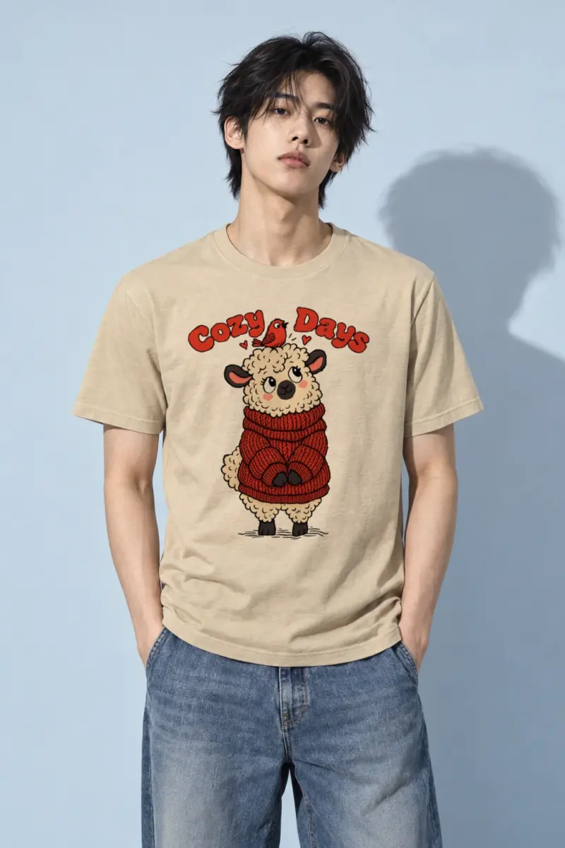 "Cozy Days Sheep" Heavyweight Unisex Crewneck T-shirt