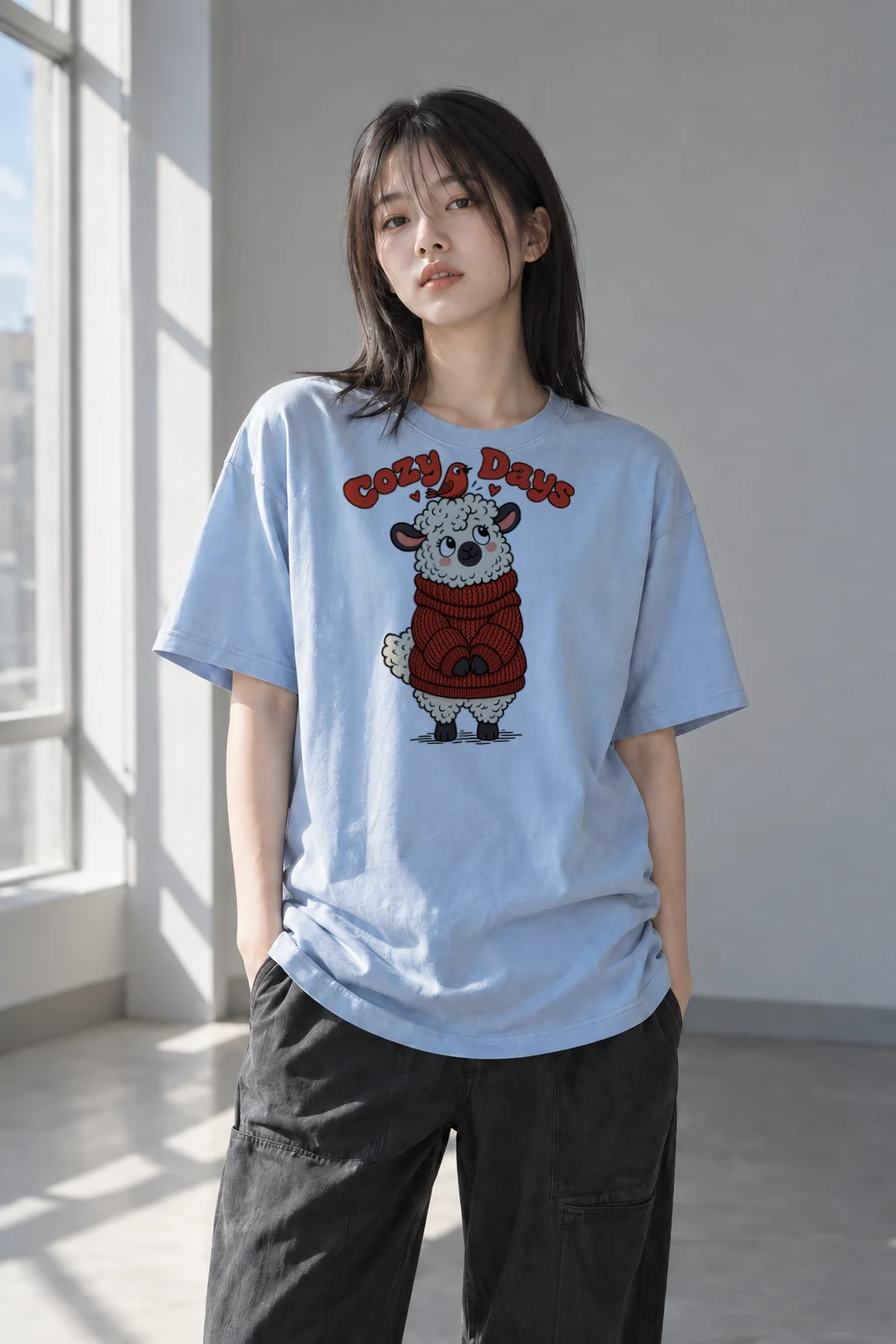"Cozy Days Sheep" Heavyweight Unisex Crewneck T-shirt | Gildan 5000