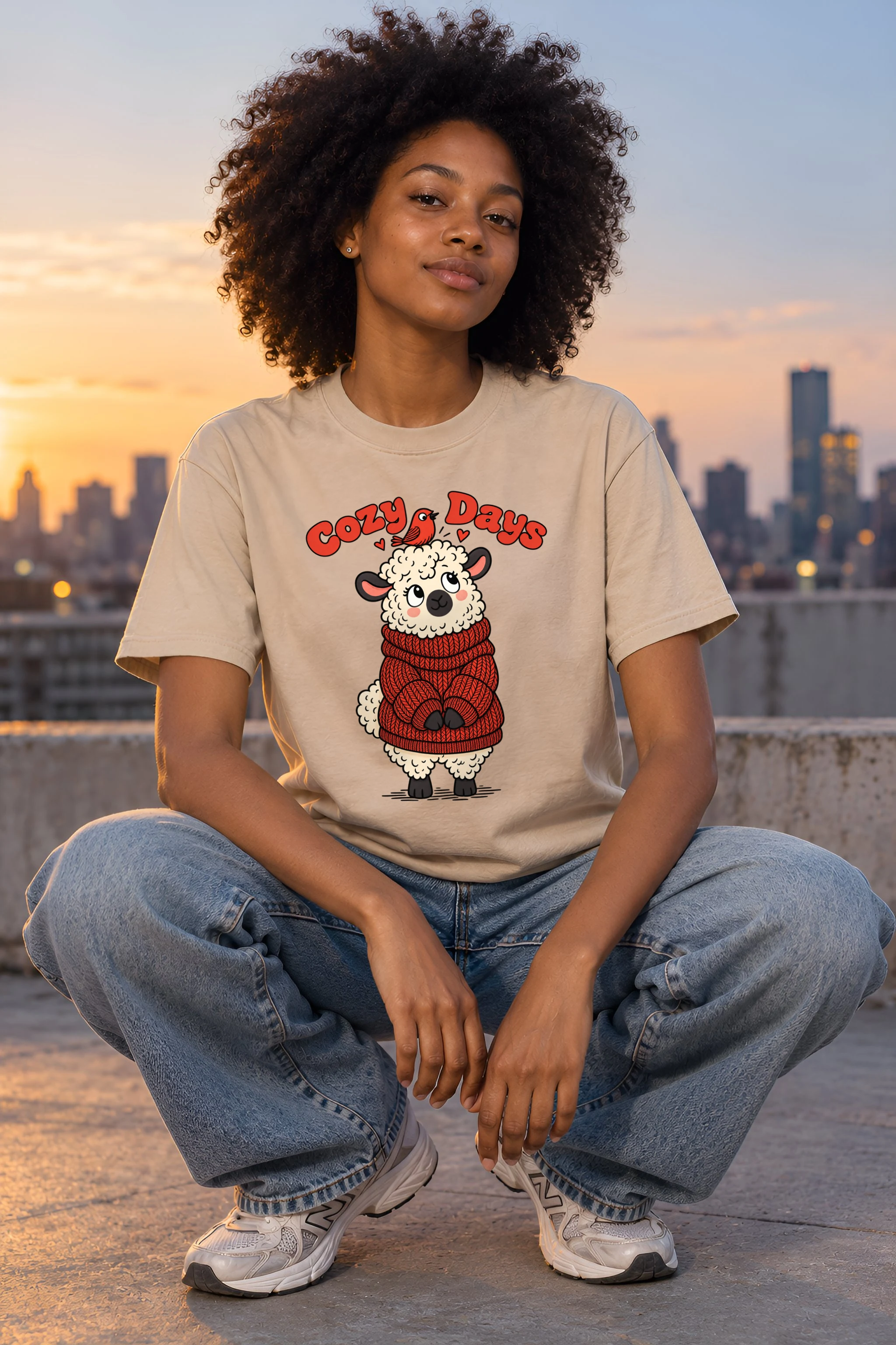 "Cozy Days Sheep" Heavyweight Unisex Crewneck T-shirt