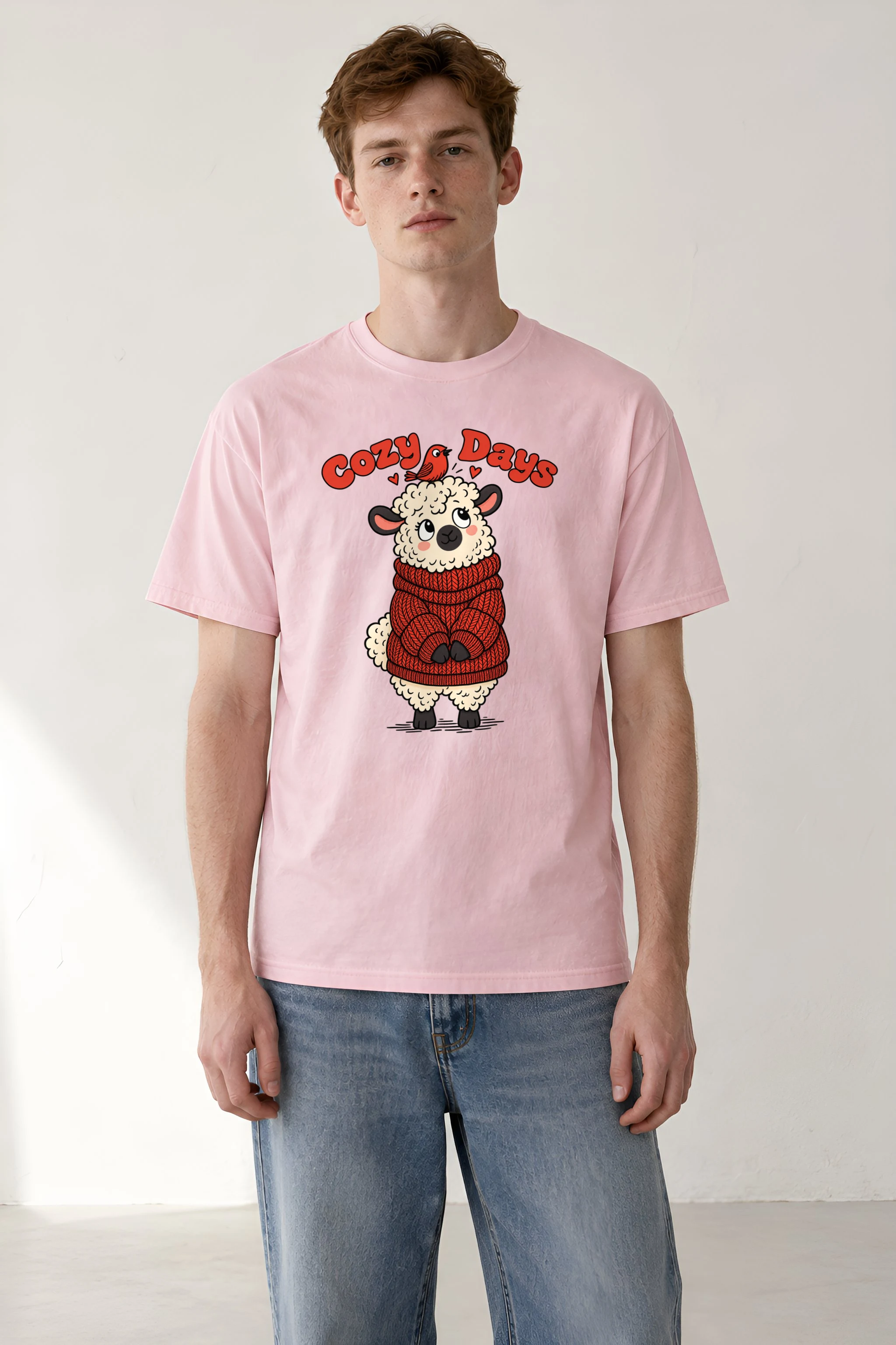 "Cozy Days Sheep" Heavyweight Unisex Crewneck T-shirt