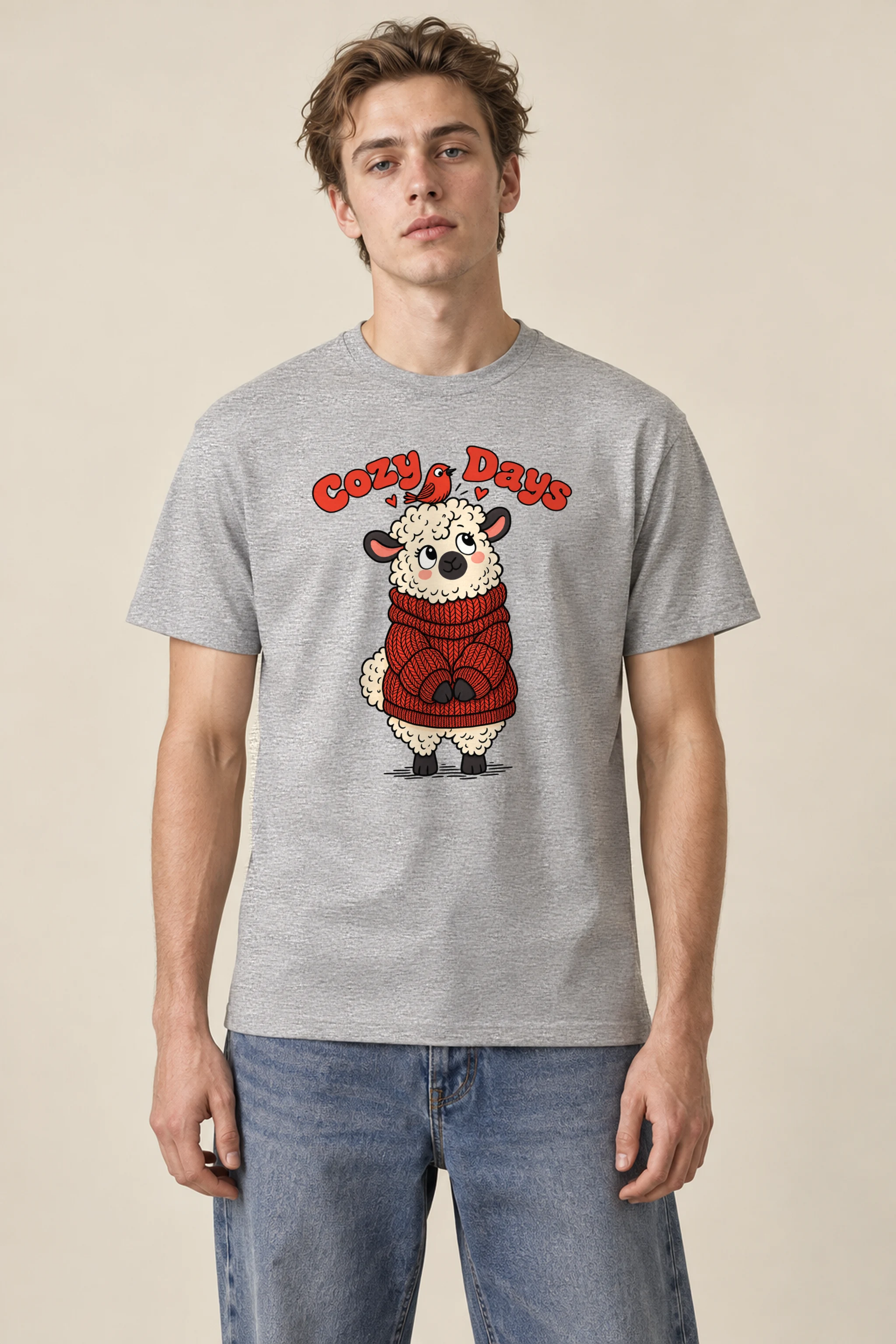 "Cozy Days Sheep" Heavyweight Unisex Crewneck T-shirt