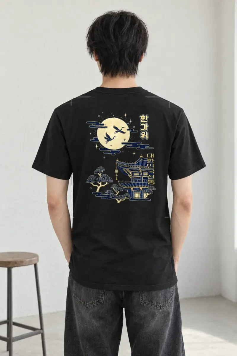 "Cranes Above Pagoda" Heavyweight Unisex Crewneck T-shirt