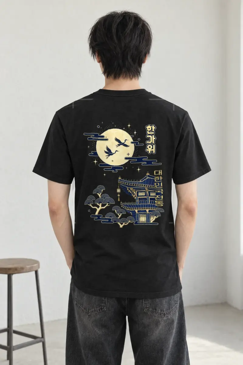 "Cranes Above Pagoda" Heavyweight Unisex Crewneck T-shirt