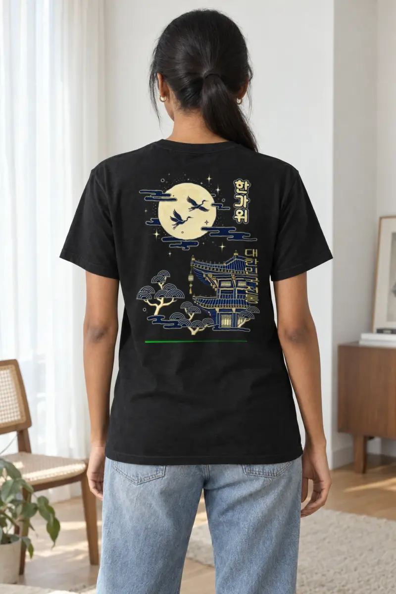 "Cranes Above Pagoda" Heavyweight Unisex Crewneck T-shirt | Gildan 5000