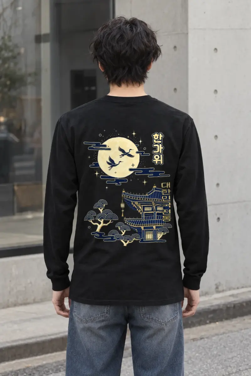 "Cranes Above Pagoda" Unisex Longsleeve T-shirt