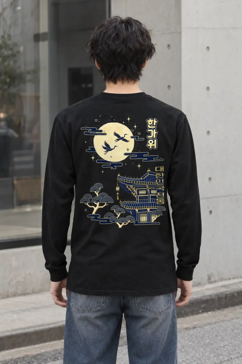 "Cranes Above Pagoda" Unisex Longsleeve T-shirt