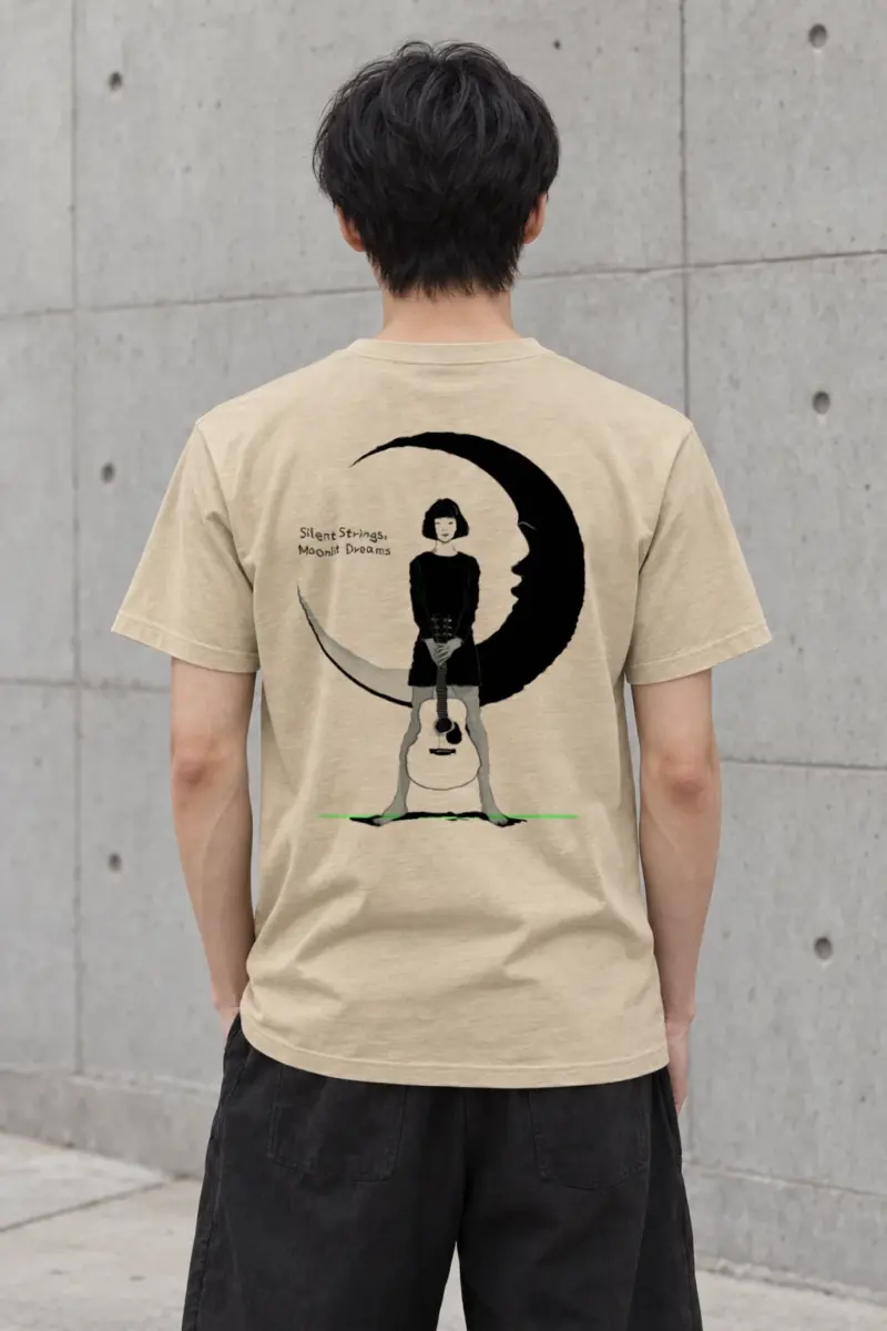 "Crescent Guitar Girl" Heavyweight Unisex Crewneck T-shirt | Gildan 5000