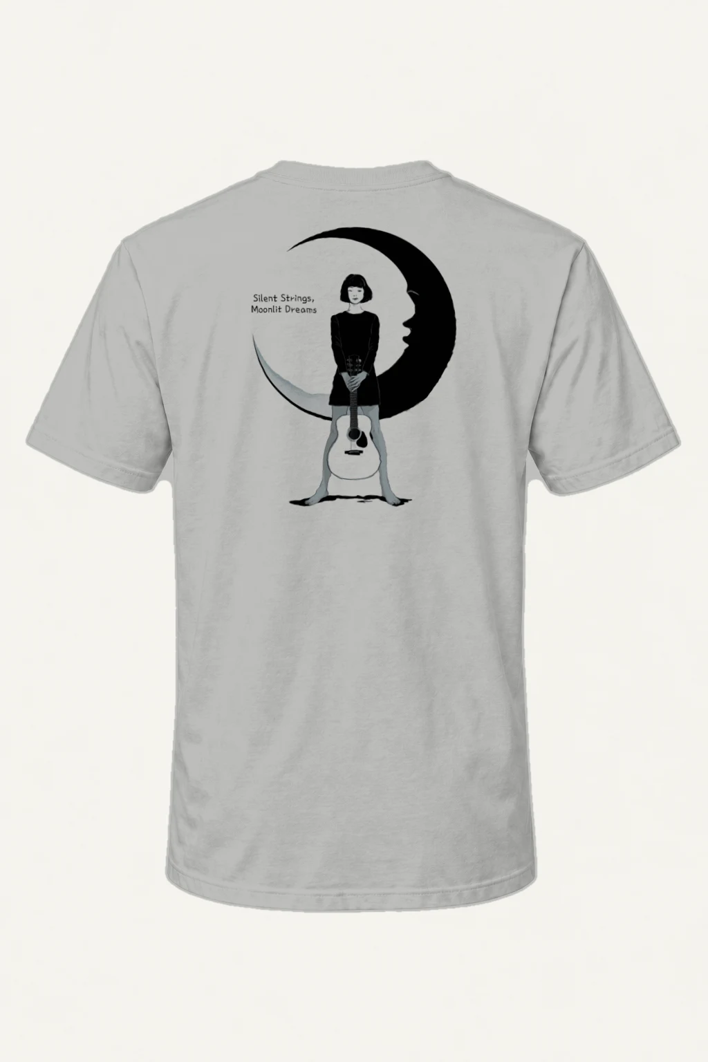 "Crescent Guitar Girl" Heavyweight Unisex Crewneck T-shirt | Gildan 5000