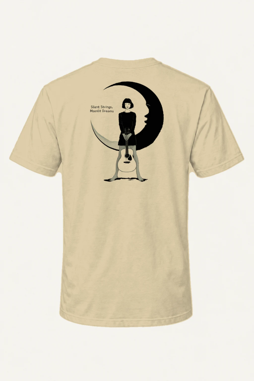 "Crescent Guitar Girl" Heavyweight Unisex Crewneck T-shirt | Gildan 5000