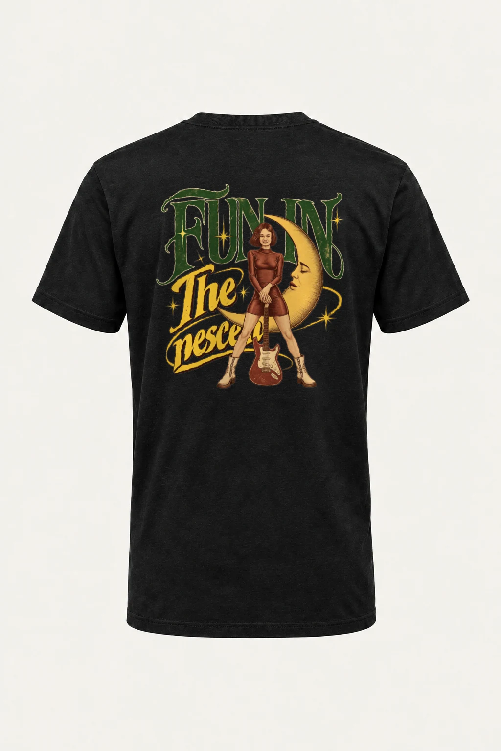 "Crescent Guitar" Heavyweight Unisex Crewneck T-shirt | Gildan 5000
