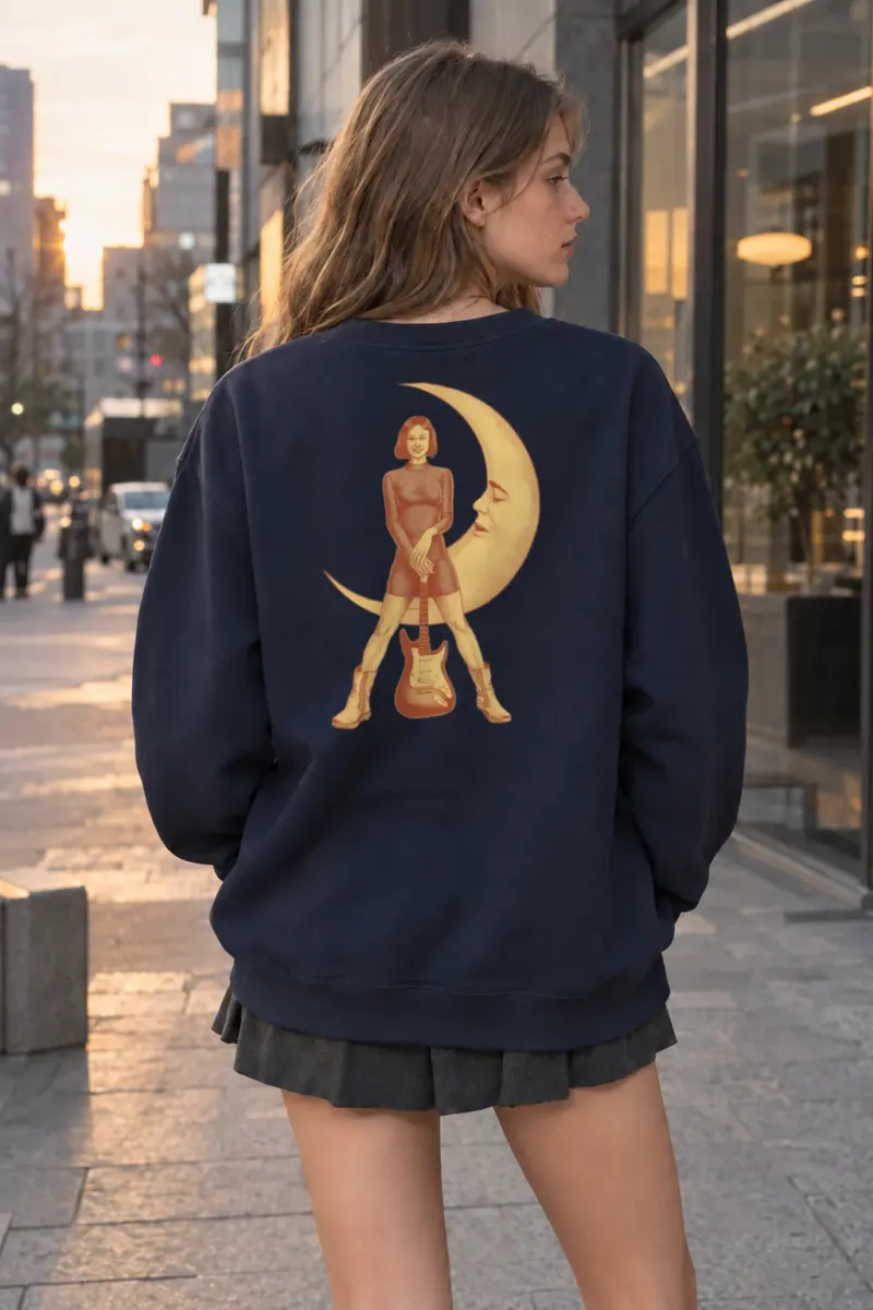 "Crescent Guitar Muse" Heavy Blend Unisex Crewneck Sweatshirt | Gildan 18000