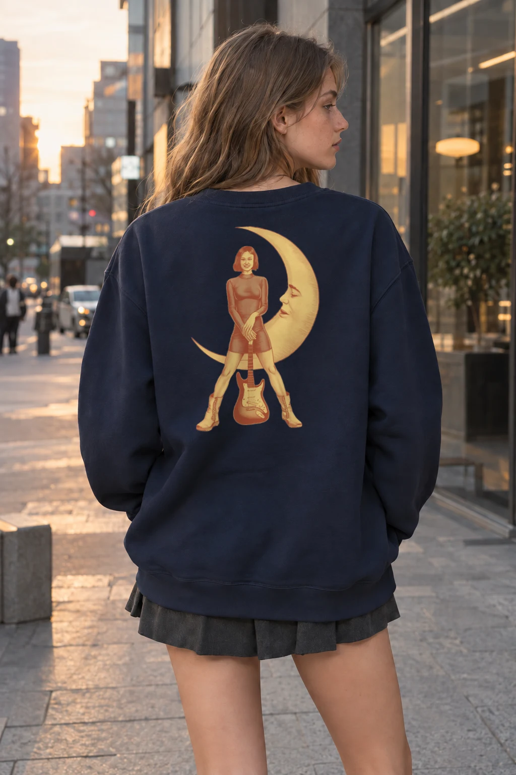 "Crescent Guitar Muse" Heavy Blend Unisex Crewneck Sweatshirt | Gildan 18000