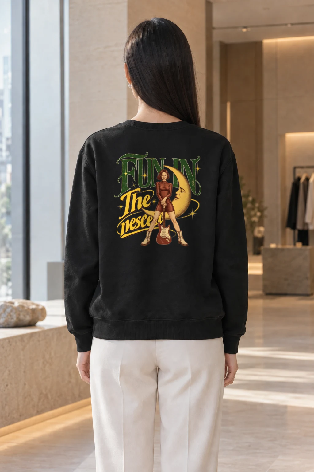 "Crescent Guitar Muse" Heavy Blend Unisex Crewneck Sweatshirt | Gildan 18000