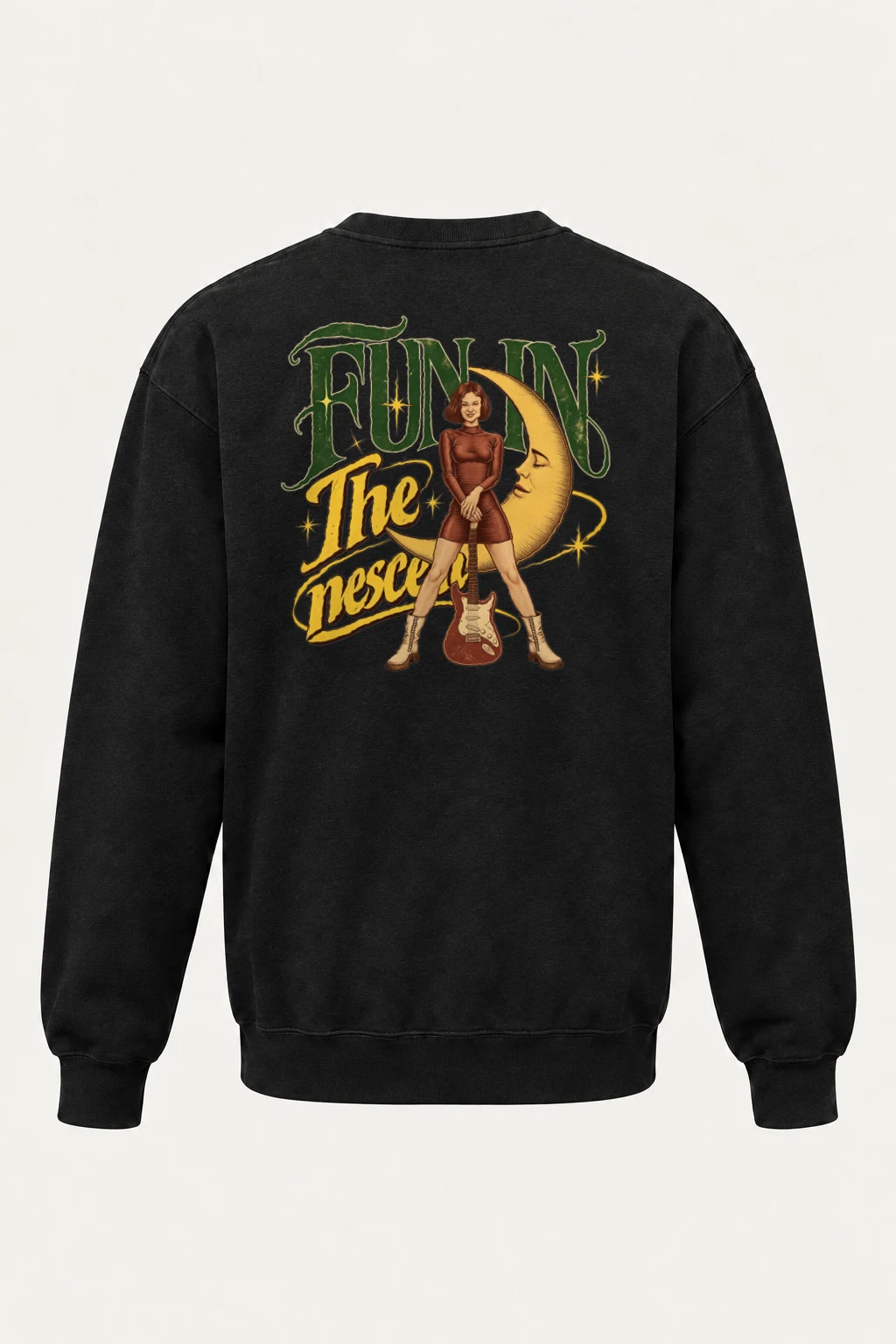 "Crescent Guitar Muse" Heavy Blend Unisex Crewneck Sweatshirt | Gildan 18000