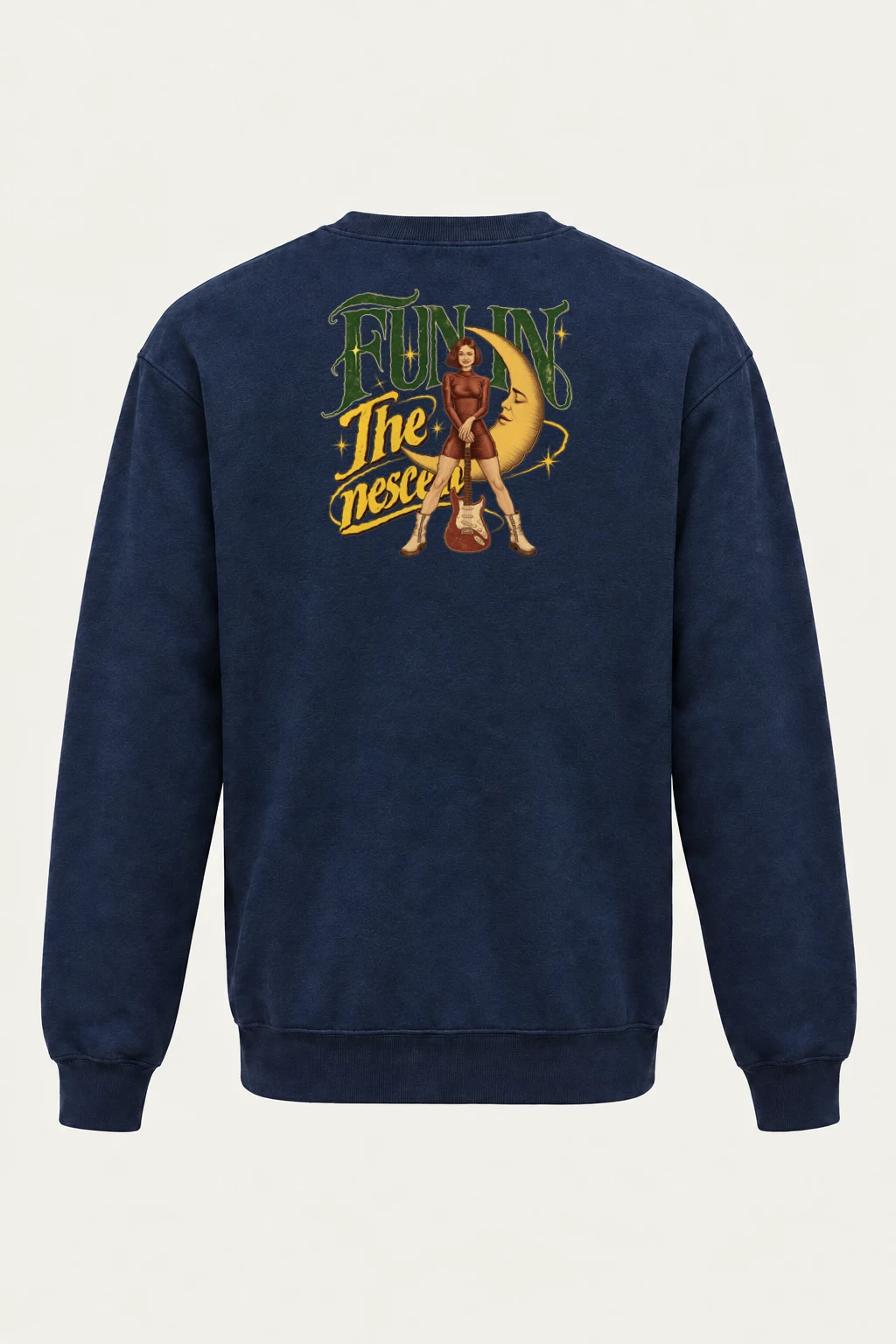"Crescent Guitar Muse" Heavy Blend Unisex Crewneck Sweatshirt | Gildan 18000