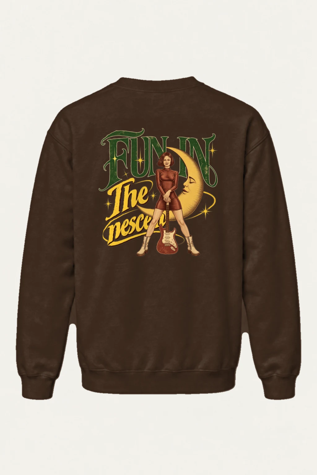 "Crescent Guitar Muse" Heavy Blend Unisex Crewneck Sweatshirt | Gildan 18000