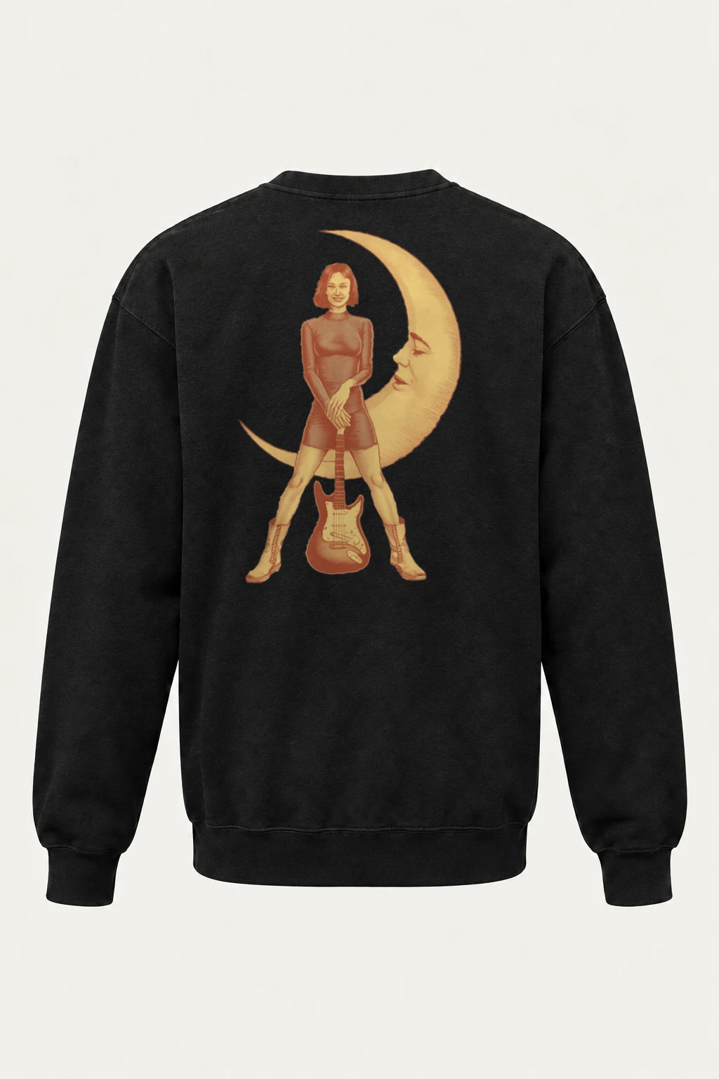 "Crescent Guitar Muse" Heavy Blend Unisex Crewneck Sweatshirt | Gildan 18000