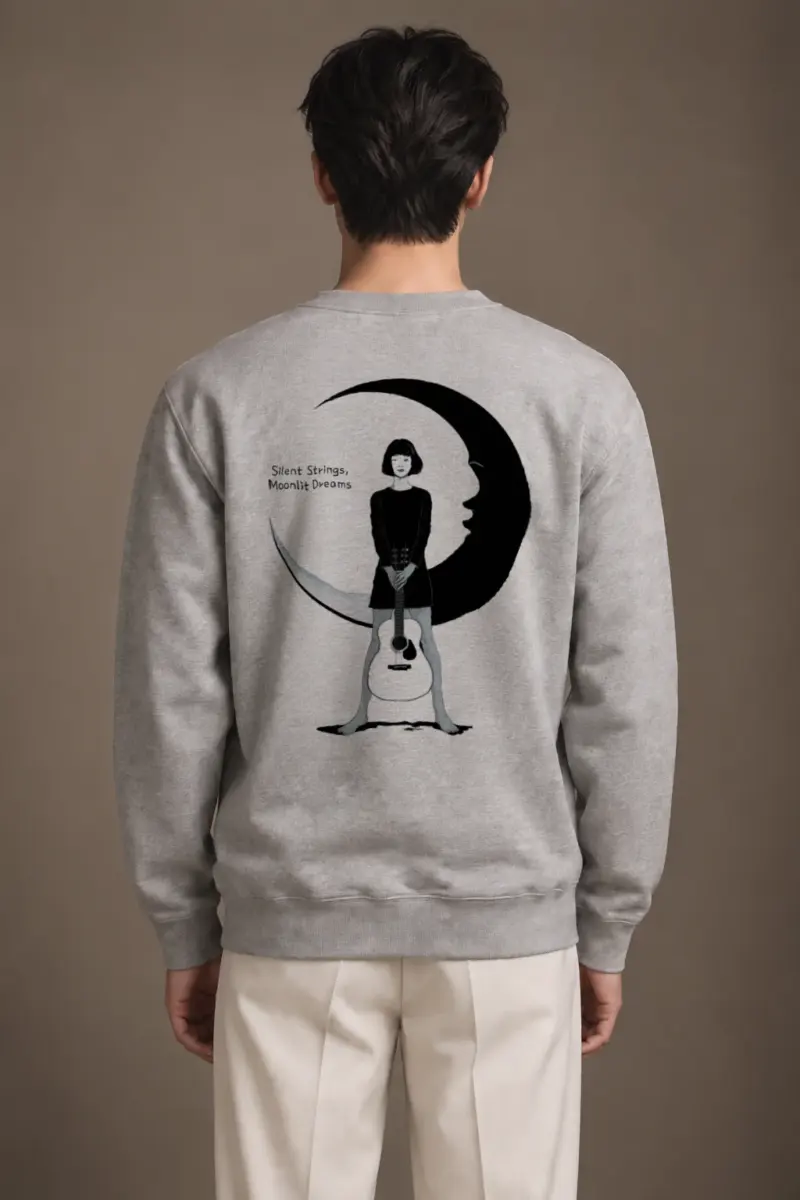 "Crescent Guitar Woman" Heavy Blend Unisex Crewneck Sweatshirt | Gildan 18000