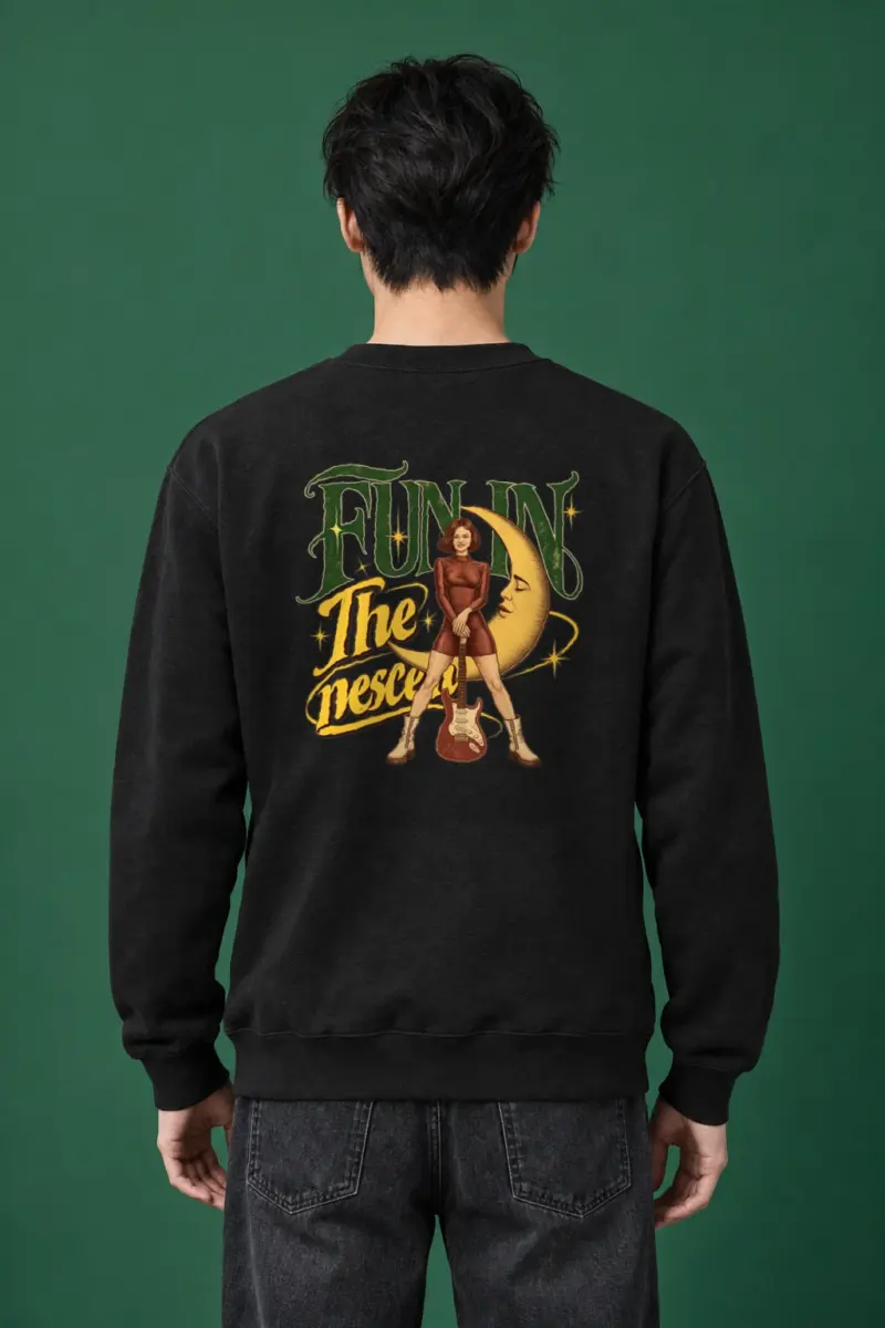 "Crescent Moon Guitarist" Heavy Blend Unisex Crewneck Sweatshirt