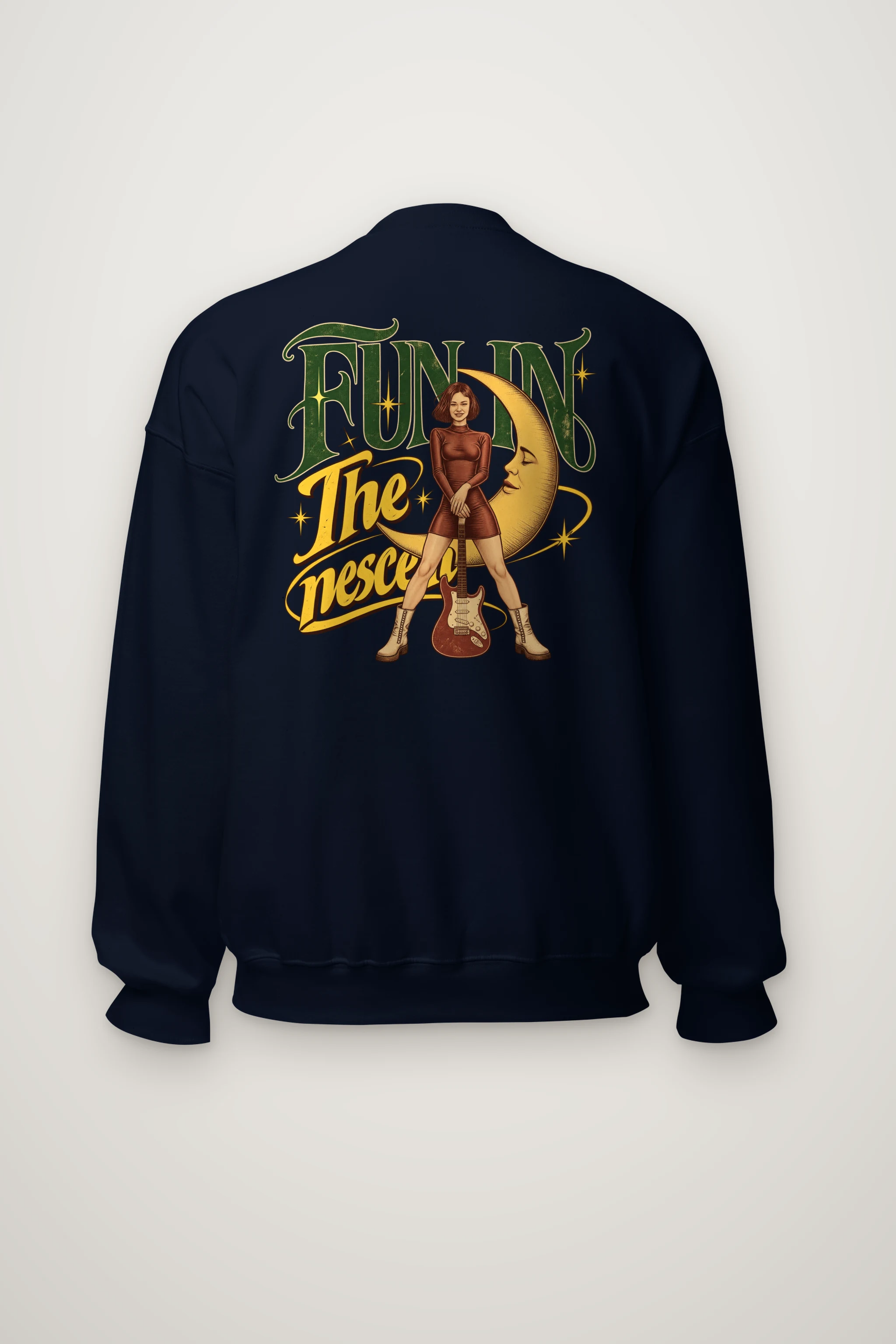 "Crescent Moon Guitarist" Heavy Blend Unisex Crewneck Sweatshirt