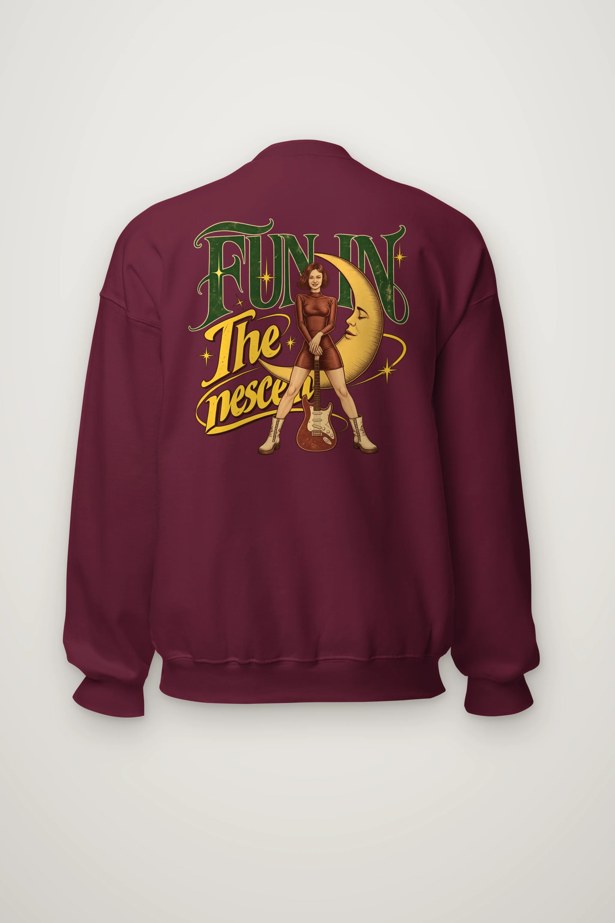 "Crescent Moon Guitarist" Heavy Blend Unisex Crewneck Sweatshirt