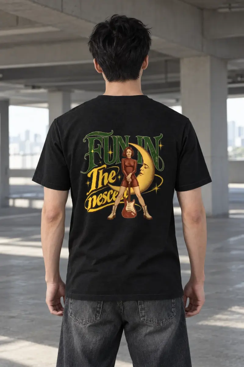 "Crescent Moon Guitarist" Heavyweight Unisex Crewneck T-shirt