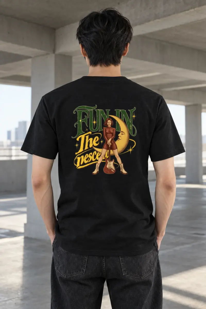 "Crescent Moon Guitarist" Heavyweight Unisex Crewneck T-shirt