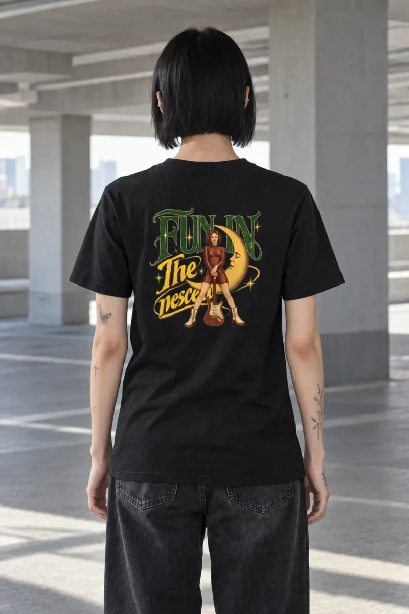 "Crescent Moon Guitarist" Heavyweight Unisex Crewneck T-shirt