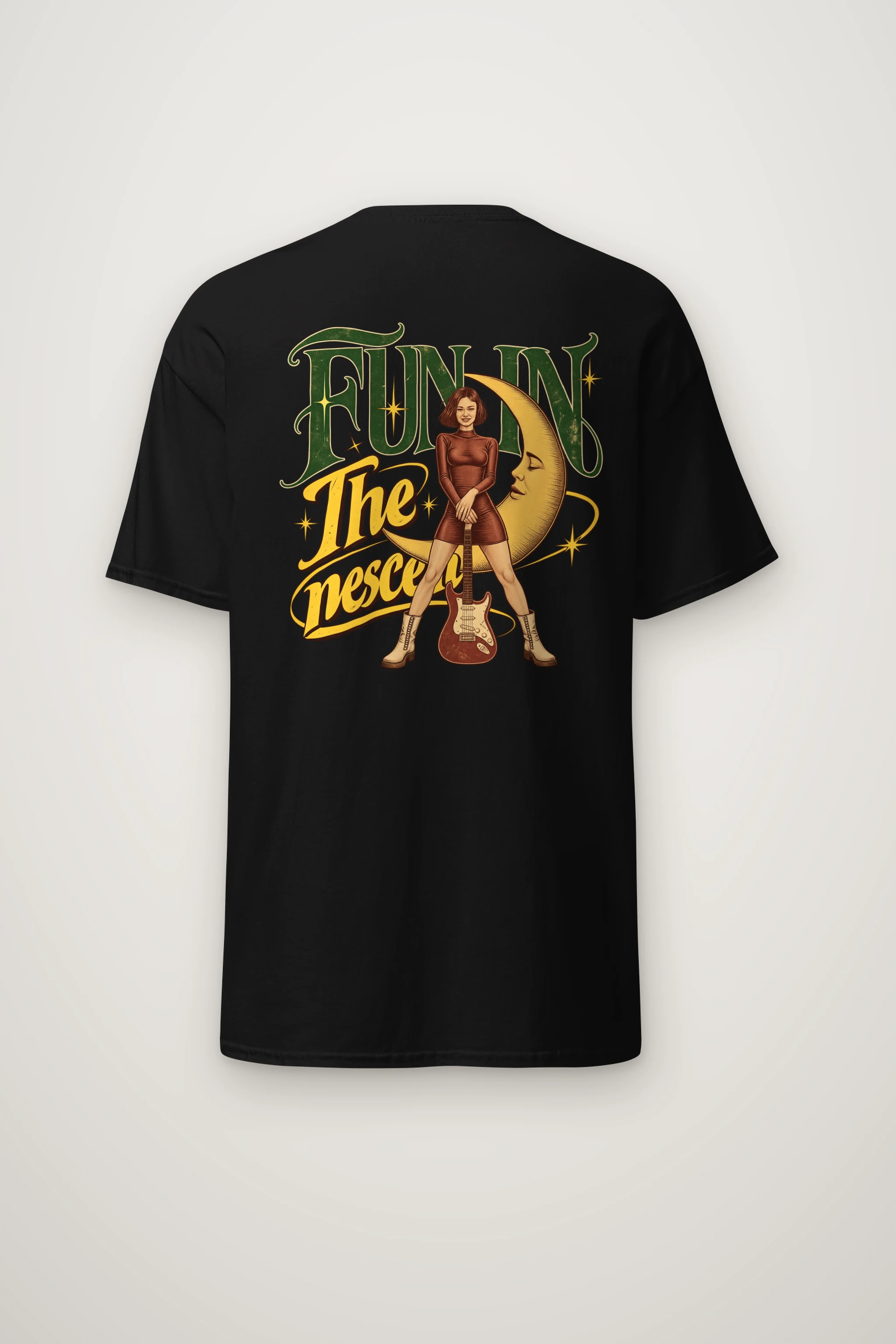 "Crescent Moon Guitarist" Heavyweight Unisex Crewneck T-shirt