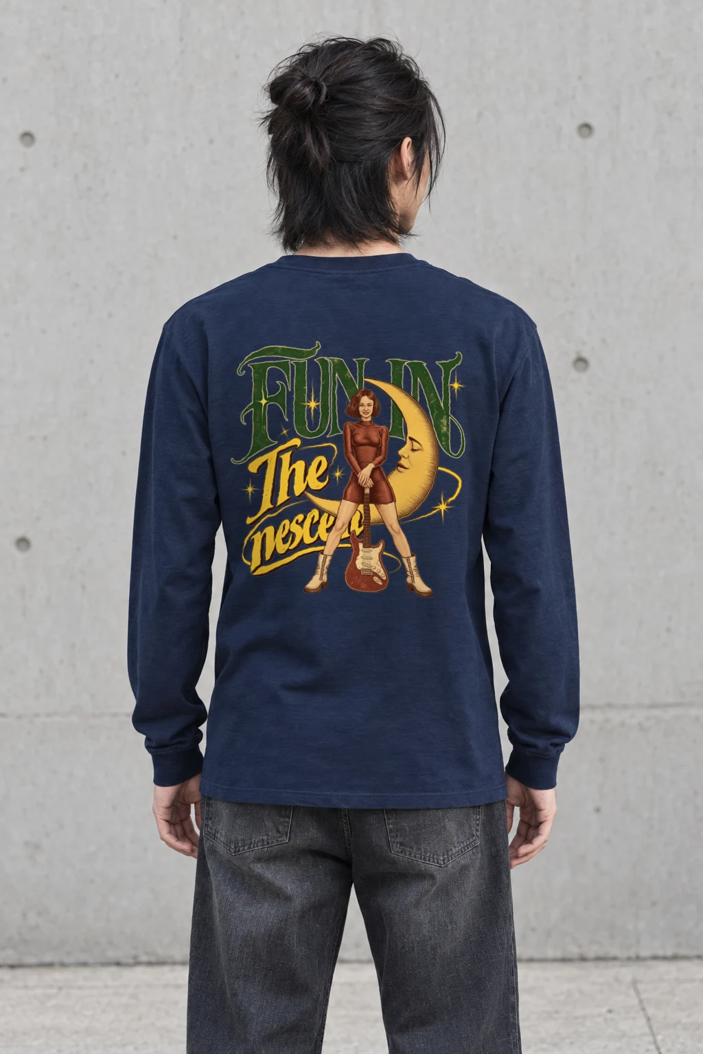 "Crescent Moon Guitarist" Unisex Longsleeve T-shirt | Gildan 2400