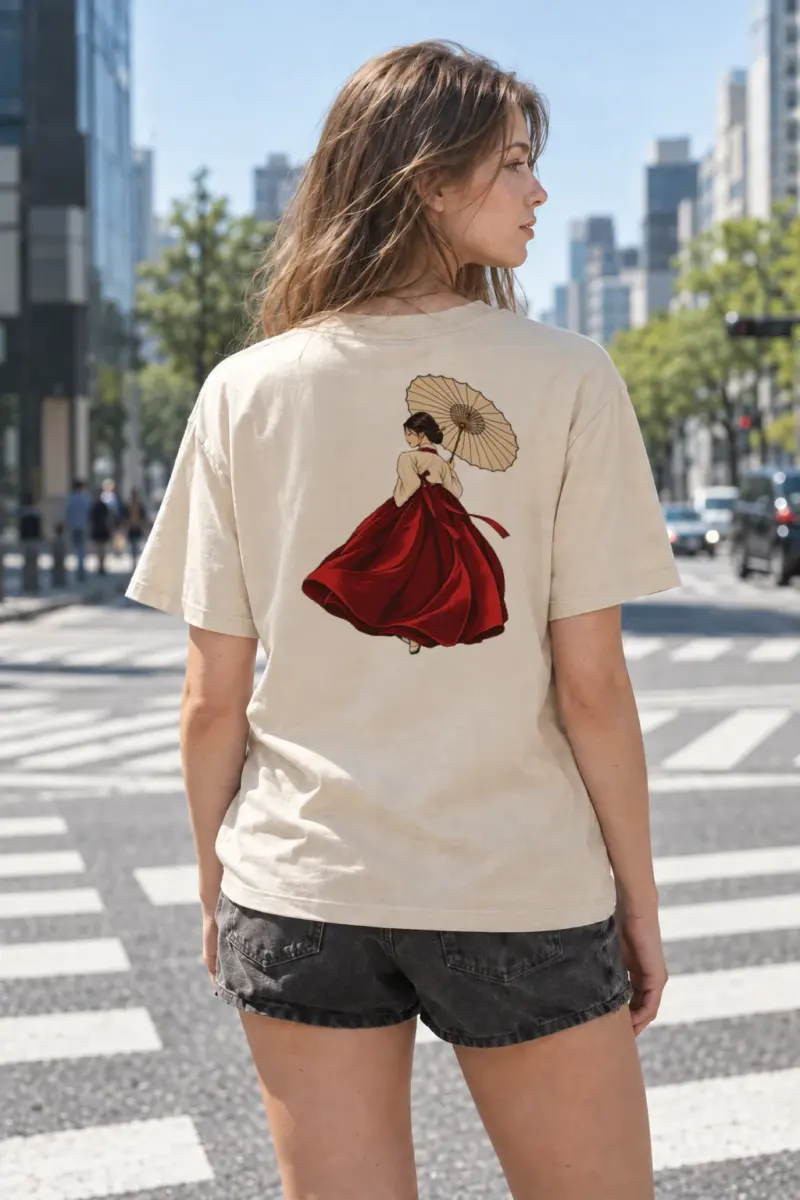 "Crimson Hanbok" Heavyweight Unisex Crewneck T-shirt | Gildan 5000