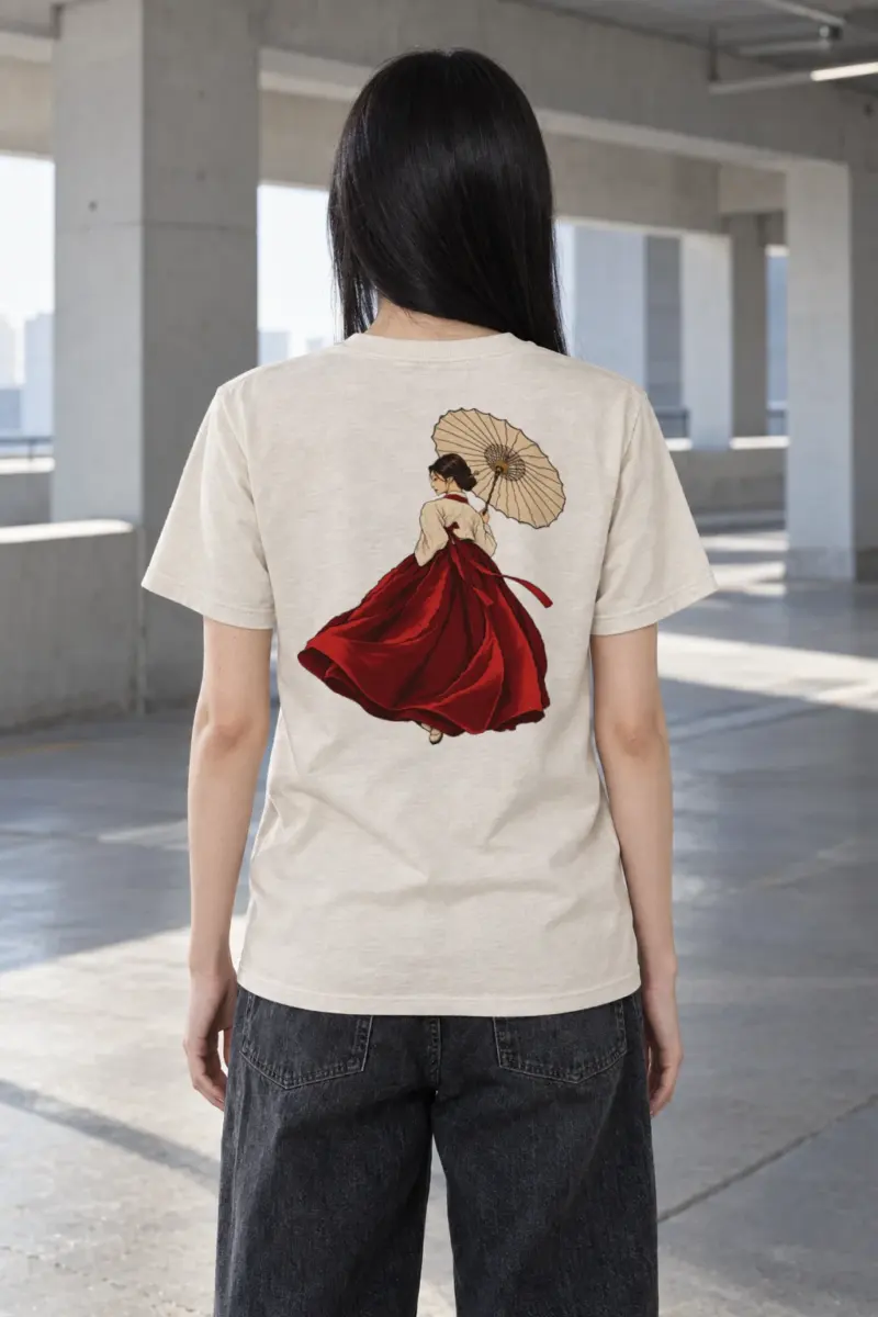 "Crimson Hanbok" Heavyweight Unisex Crewneck T-shirt | Gildan 5000