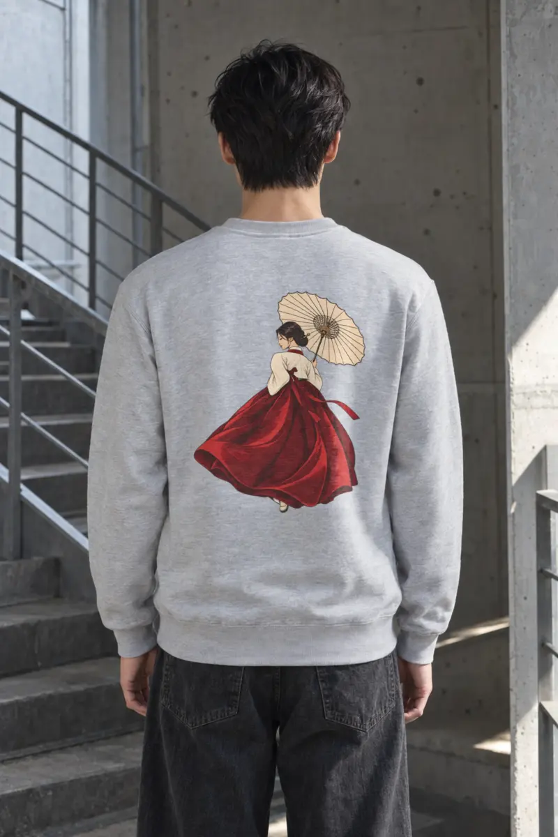 "Crimson Hanbok Moon" Heavy Blend Unisex Crewneck Sweatshirt
