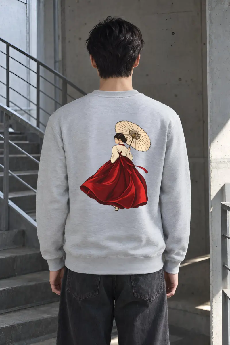 "Crimson Hanbok Moon" Heavy Blend Unisex Crewneck Sweatshirt