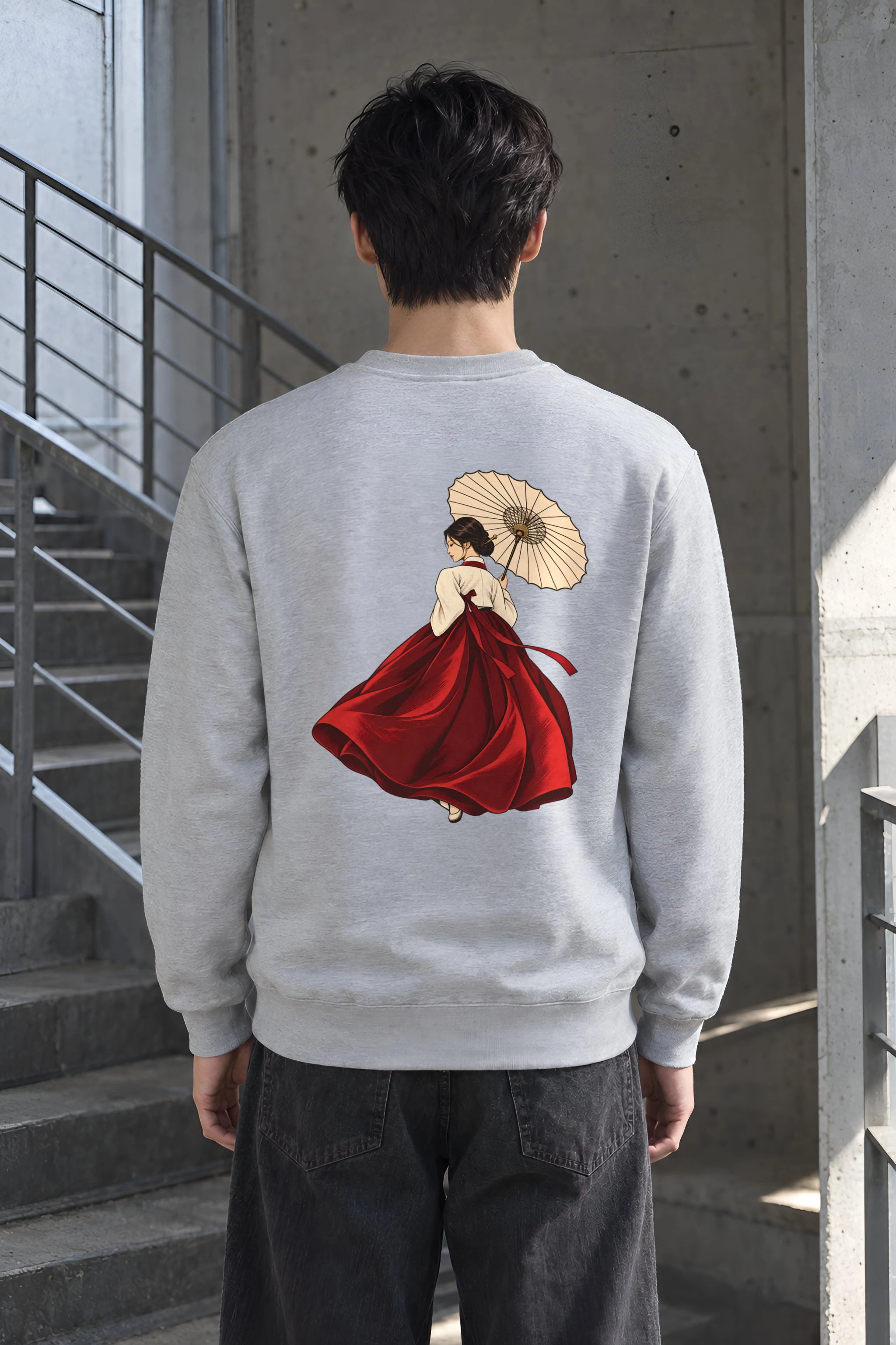 "Crimson Hanbok Moon" Heavy Blend Unisex Crewneck Sweatshirt