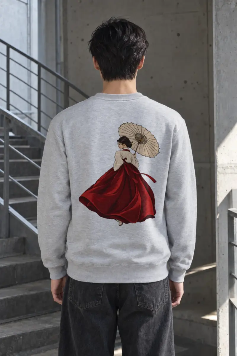 "Crimson Hanbok Moon" Heavy Blend Unisex Crewneck Sweatshirt