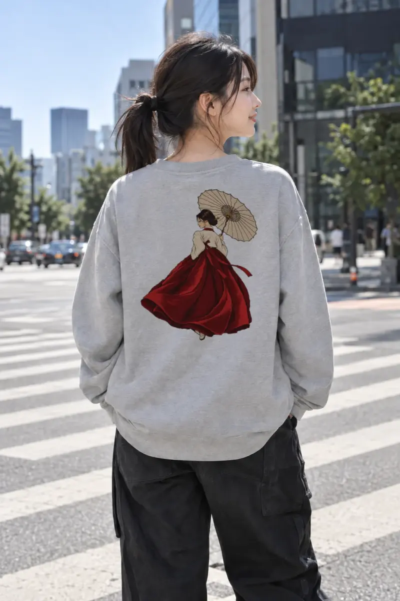 "Crimson Hanbok Moon" Heavy Blend Unisex Crewneck Sweatshirt | Gildan 18000