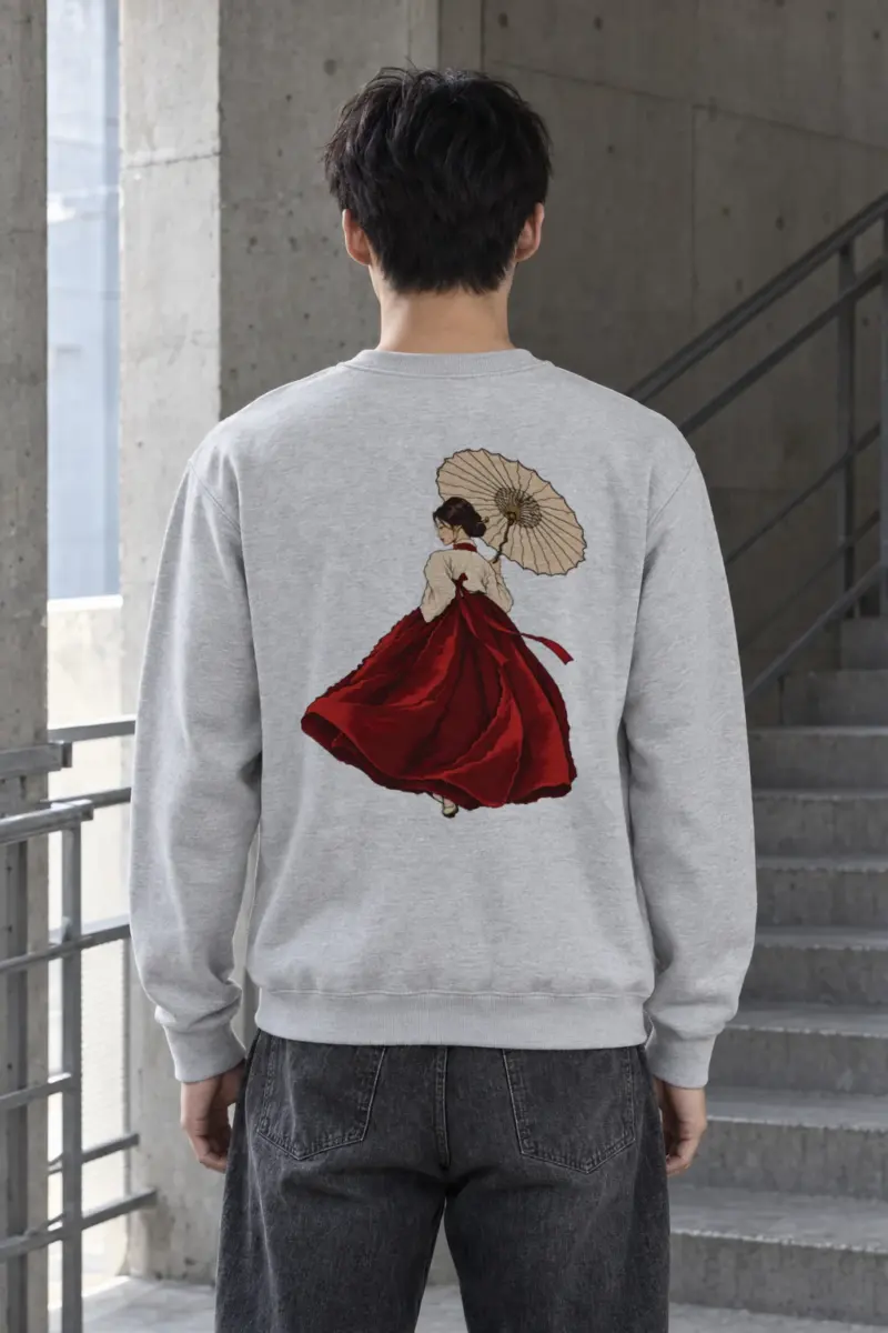 "Crimson Hanbok Moon" Heavy Blend Unisex Crewneck Sweatshirt
