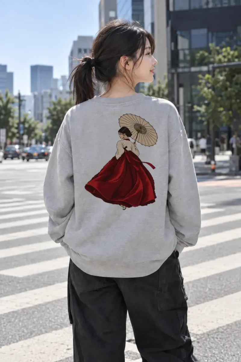 "Crimson Hanbok Moon" Heavy Blend Unisex Crewneck Sweatshirt | Gildan 18000