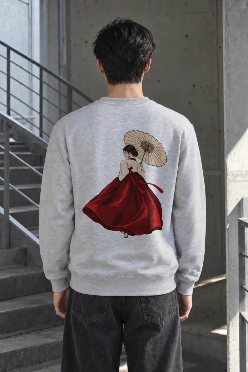 "Crimson Hanbok Moon" Heavy Blend Unisex Crewneck Sweatshirt