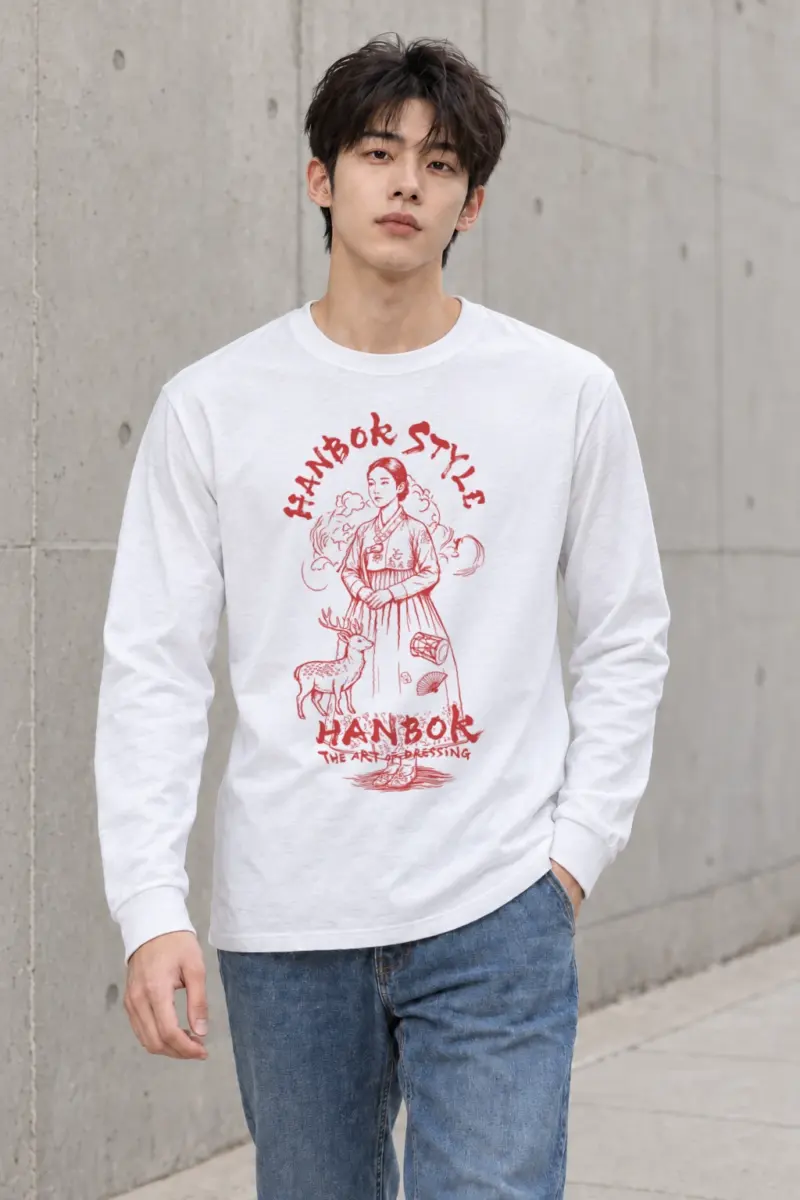 "Crimson Hanbok Muse" Unisex Longsleeve T-shirt | Gildan 2400