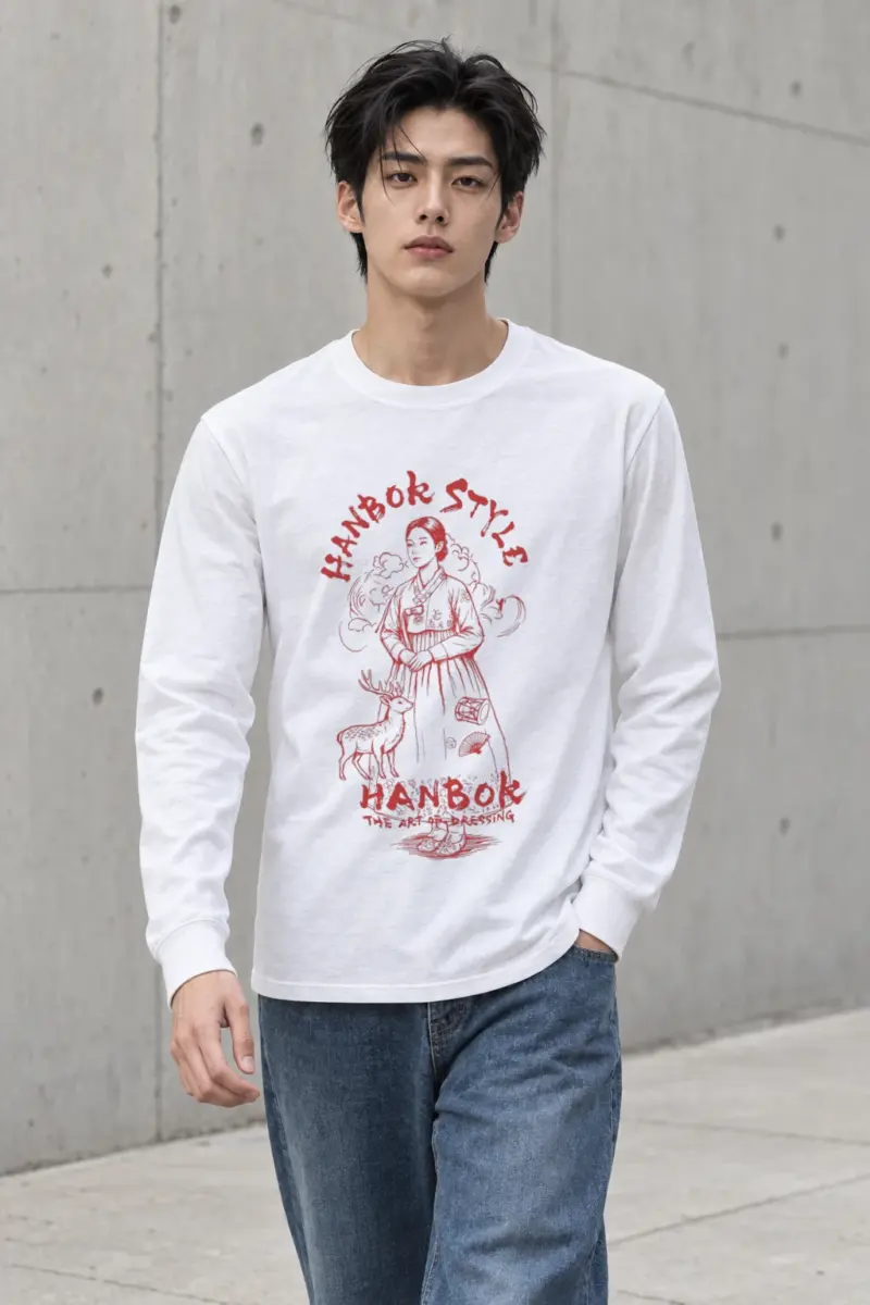 "Crimson Hanbok Muse" Unisex Longsleeve T-shirt