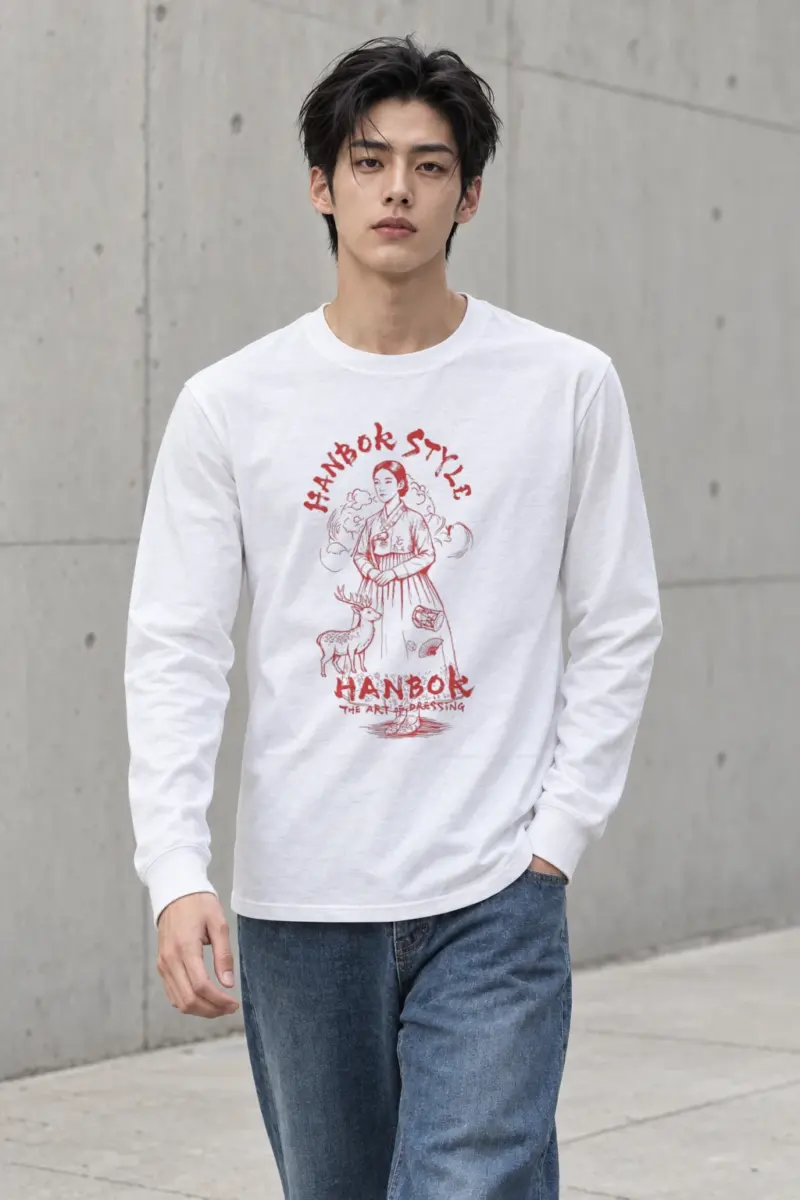"Crimson Hanbok Muse" Unisex Longsleeve T-shirt