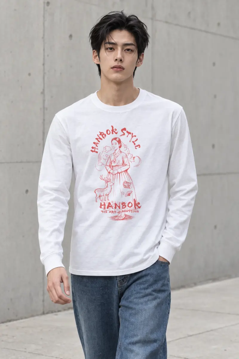 "Crimson Hanbok Muse" Unisex Longsleeve T-shirt