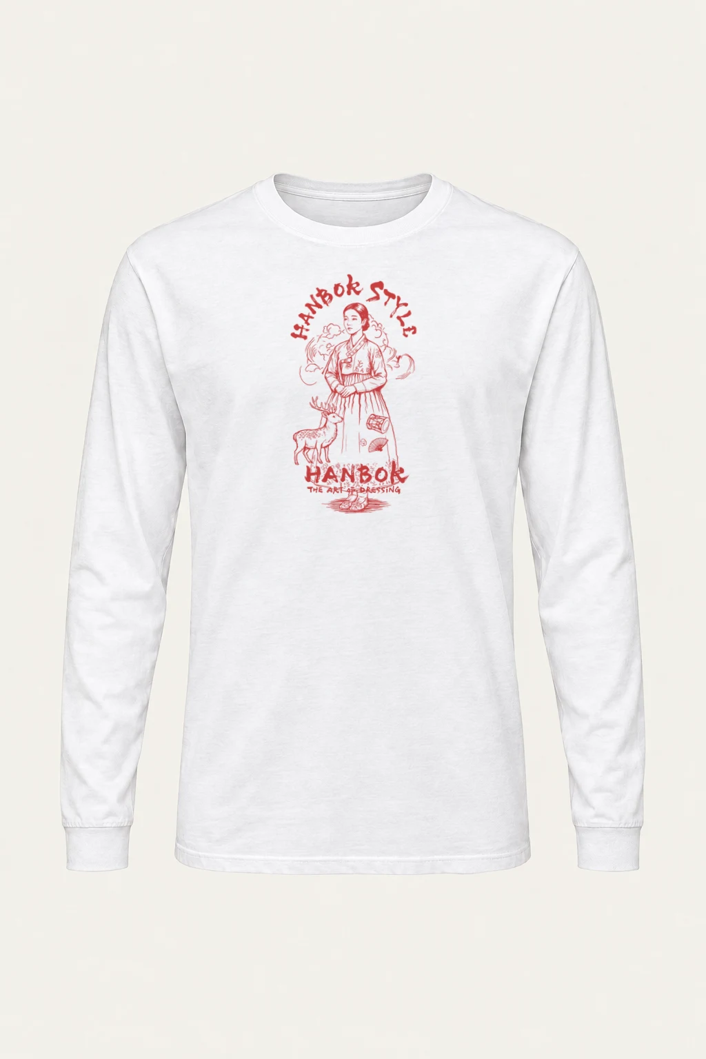 "Crimson Hanbok Muse" Unisex Longsleeve T-shirt | Gildan 2400