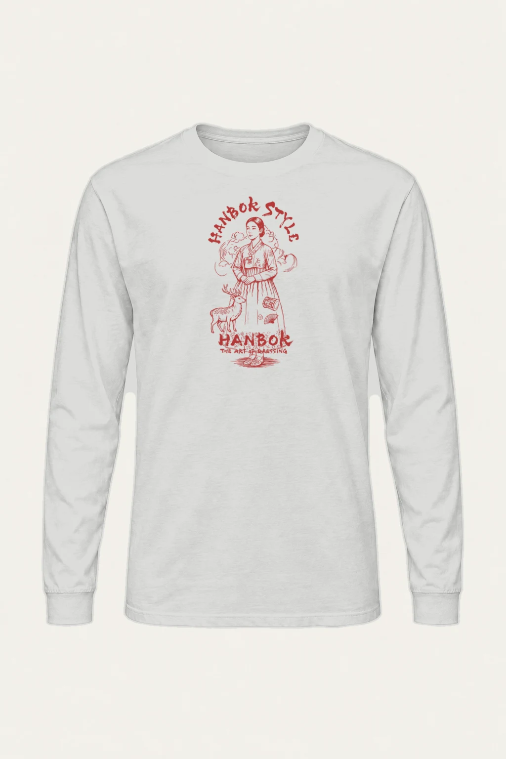 "Crimson Hanbok Muse" Unisex Longsleeve T-shirt | Gildan 2400